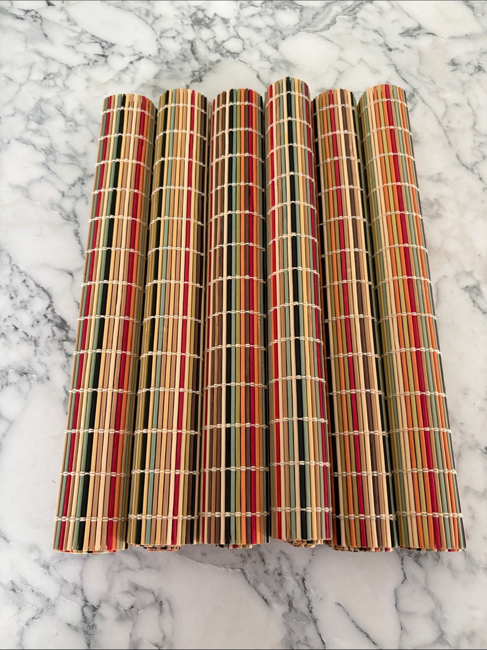 Bamboo Roll-Up Placemat with Multicolor Stripes, Lot of 6